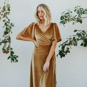 Meghan Velvet Wrap Maxi Dress - Gold